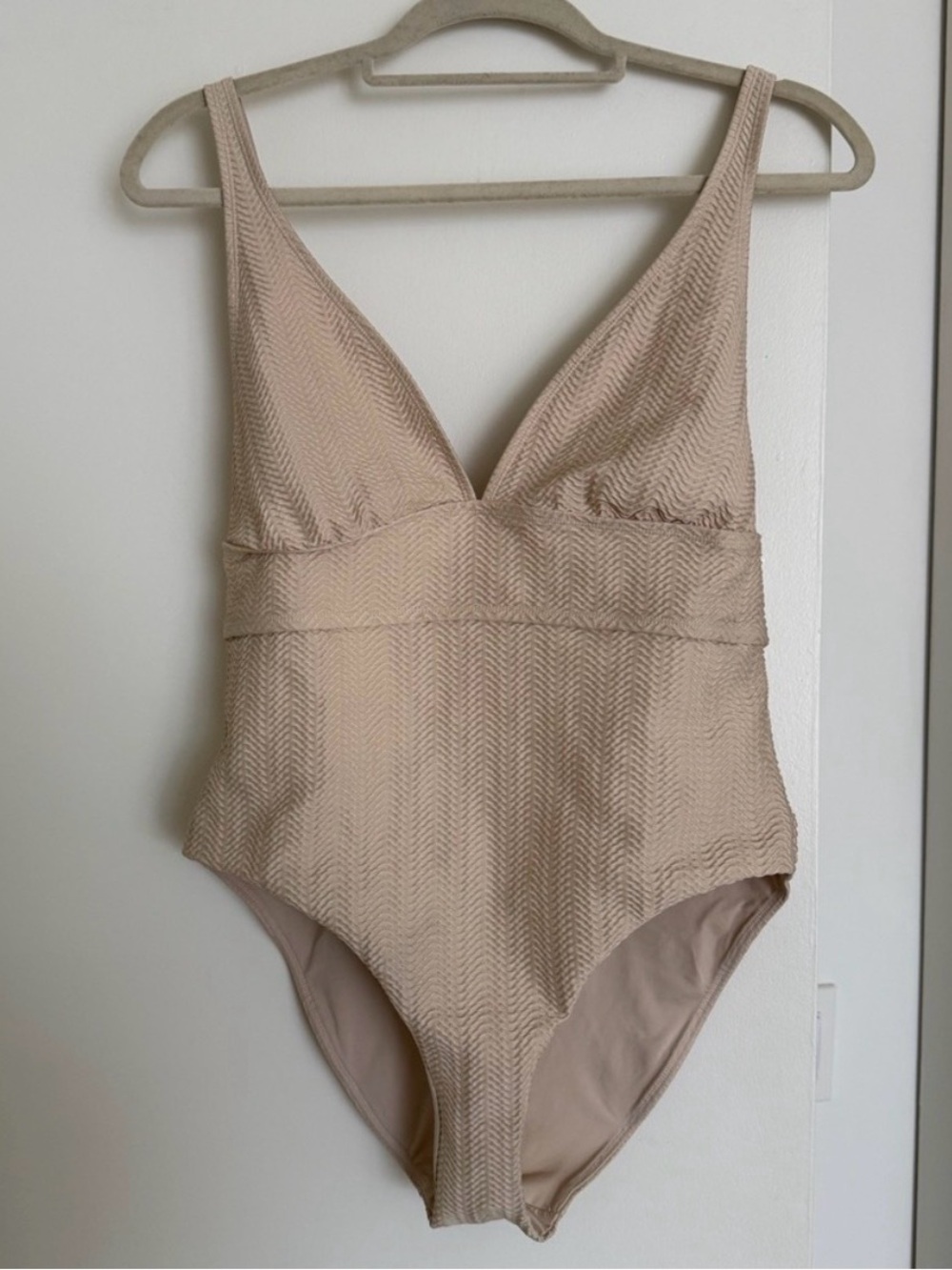 Monday Swimwear Beige Textured V-Neck One-Piece